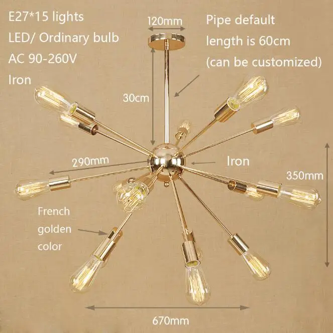 Nordic Винтаж спутниковый 9/15/21 светильник s железная люстра светильник комплект, E27 подвесной светильник домашний декор для столовой Гостиная бара отеля - Цвет корпуса: French golden 15