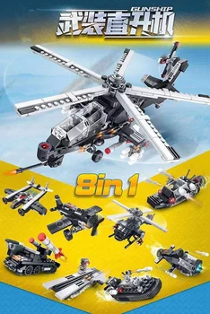 

Hot city super police 8in1 armord helicopter building block speedboat rocket Missile vehicle Submarine plane car brick diy toys
