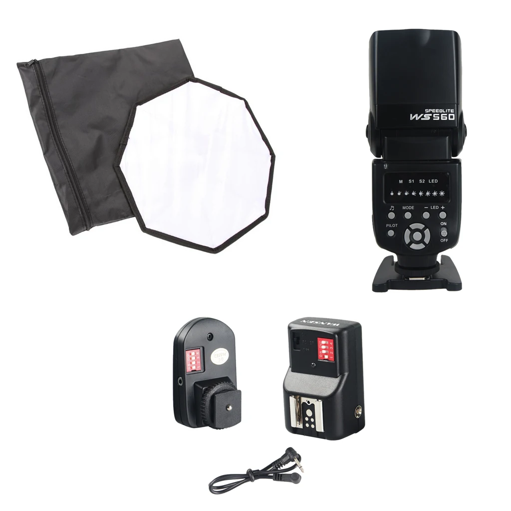 

30cm/12" Flash Diffuser Octagon Softbox + 16CH Wireless Flash Trigger + WANSEN Speedlite Speedlight for DSLR Camera