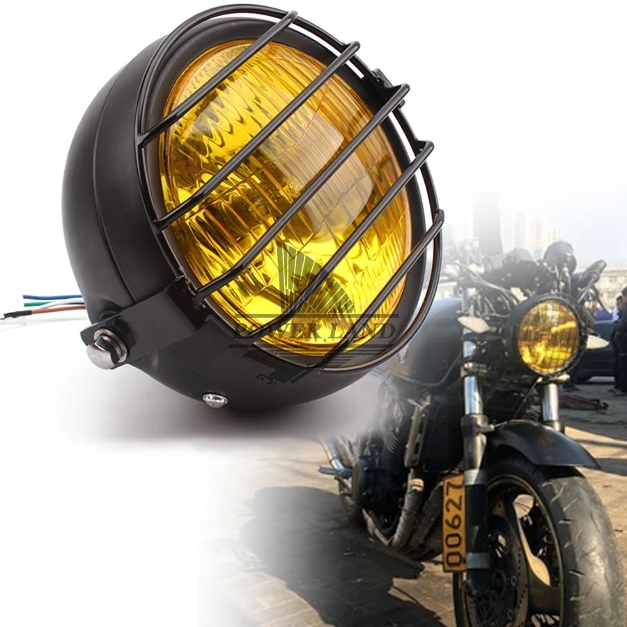 6.3" 12v Motorcycle HI/LO Beam  Headlight w/ Metal Light Cover Universal