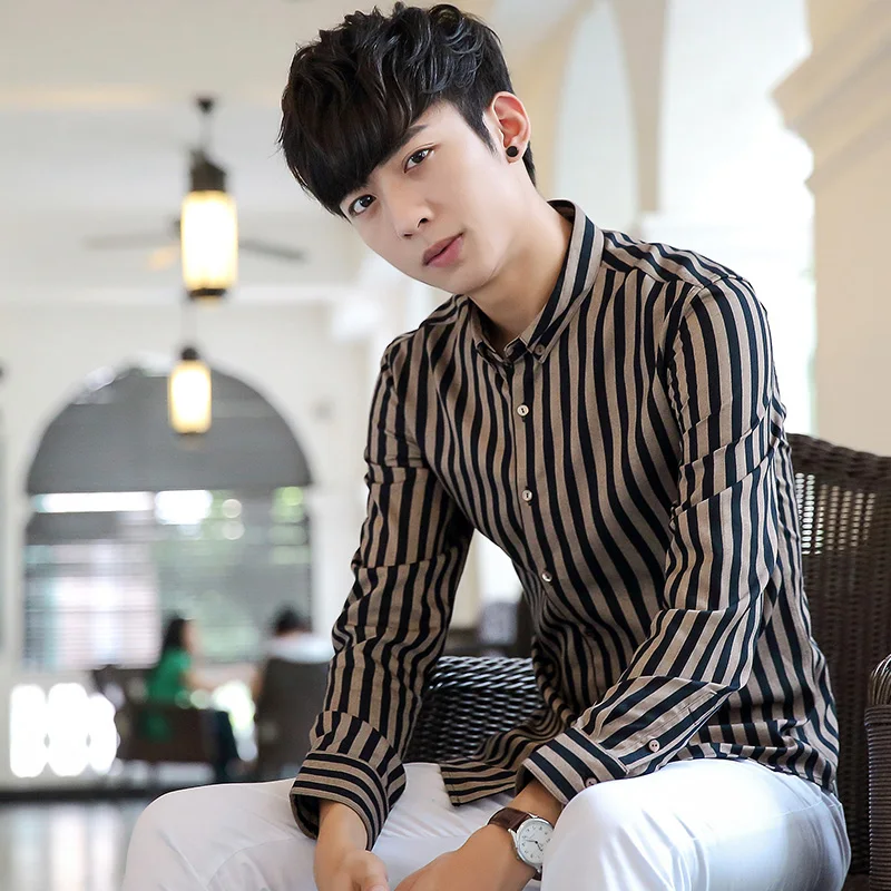 Autumn font b tartans b font long sleeved shirt male slim type cotton shirt for men