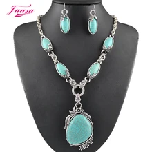 Fashion Vintage Necklace Set Antique Silver Natural stone Jewelry Set Dangle Earrings Classic Pendant Design Fine Jewelry Sets