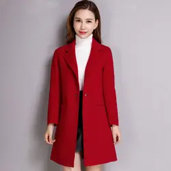 KMETRAM/шерстяное женское осенне-зимнее теплое пальто и куртка в винтажном стиле; цвет красный, розовый; облегающее длинное пальто на одной