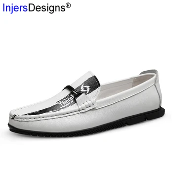 

New Arrival Casual Men Shoes Breathable Comfortable Boat Shoes Men Lazy Soft Moccasins Black White Genuine Leather Light Loafers