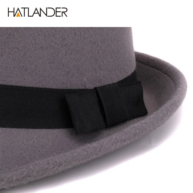 [HATLANDER] одноцветная шляпа-канотье из искусственной шерсти, фетровая шляпа для женщин и мужчин, джазовые кепки, Кепка-котелок, зимняя верхняя шапка