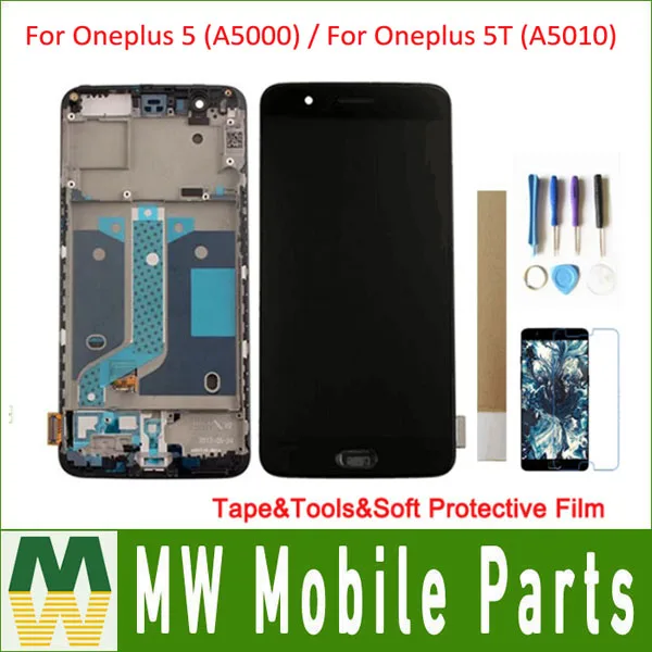 Цена Для Oneplus 5 (A5000) для Oneplus 5T (A5010) ЖК дисплей + сенсорный экран в сборе с рамкой с лентой и инструментами и мягкой защитной пленкой