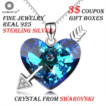 

AOBOCO Embellished With Crystal From Swarovski Arrow With Blue Heart 100% 925 Sterling Silver Pendant Necklace Mother's Day Gift