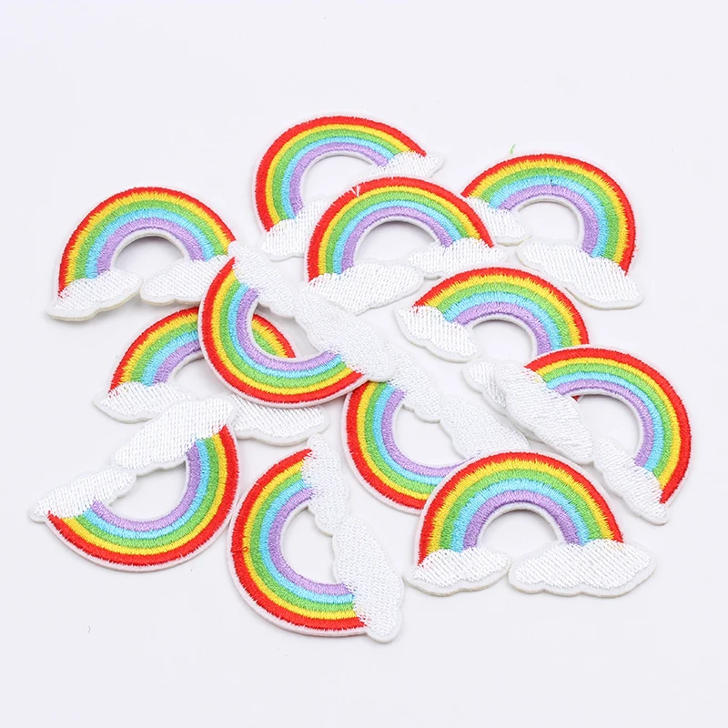 10 개/몫 수 놓은 무지개 흐린 패치 패브릭 스티커에 철 바느질 의류 액세서리 DIY 패치 워크 청바지 양말 배지