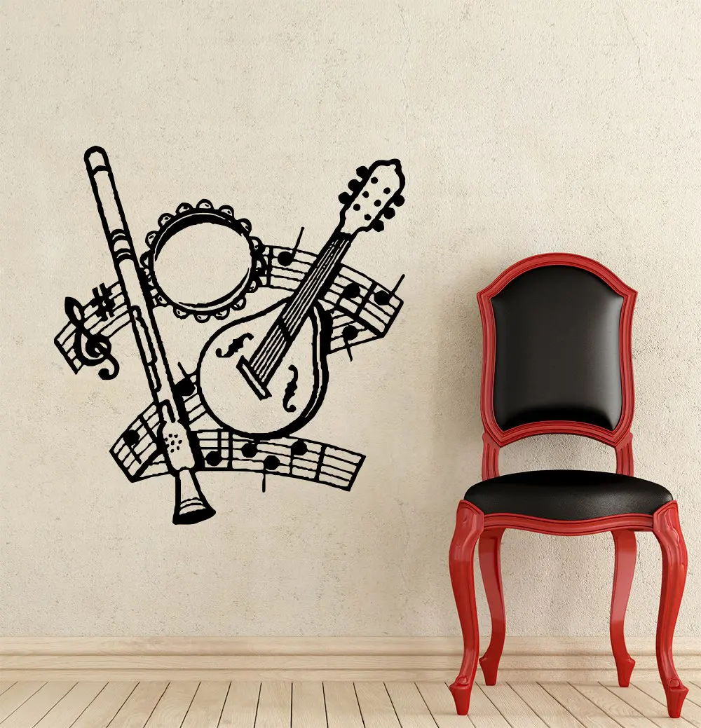 музыкальная тематика в интерьере. микрофон на стене. наклейки на гитару. виниловые наклейки на стену. краски музыка арт альбомная.