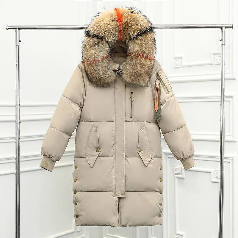 2018 New Women Winter Cotton Coat Long Length Loose Thick Warm Outer Large Fur Collar Hooded OUTERWEAR Fashion Jacket Tq57 Coats