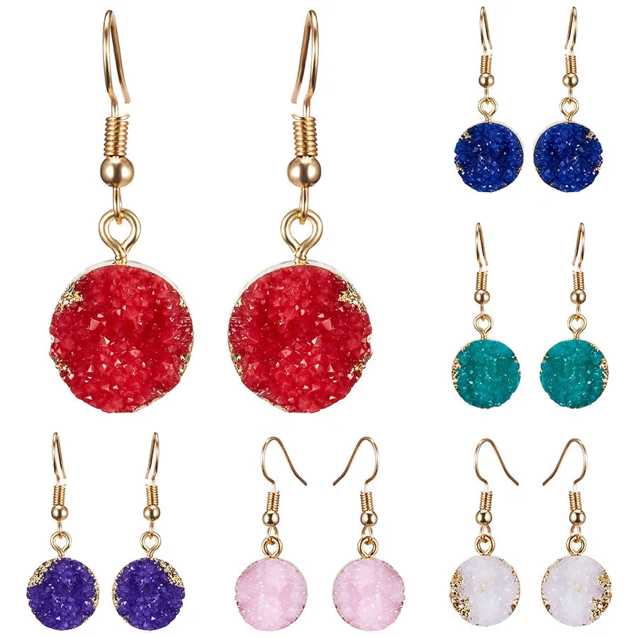 

New Design Natural Stone Drop Earrings Resin Circle Shape Stone Dangle Earring For Women Fashion Beautiful Earrings Jewelry gift