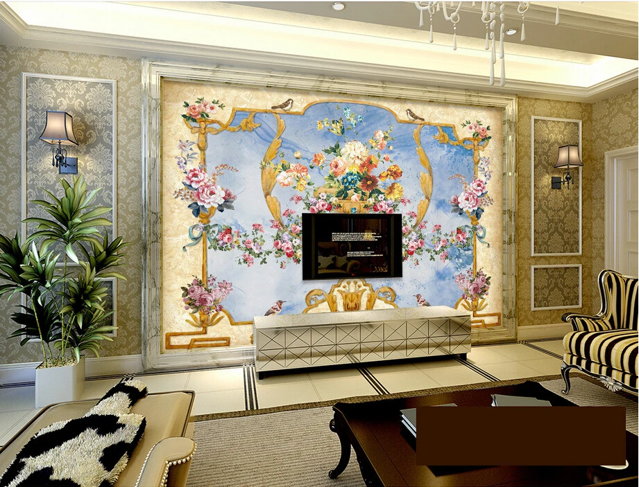 cheap Custom retro wallpaper,European royal pattern,3D stereoscopic wallpaper for the living room sofa bedroom Vinyl Papel de parede