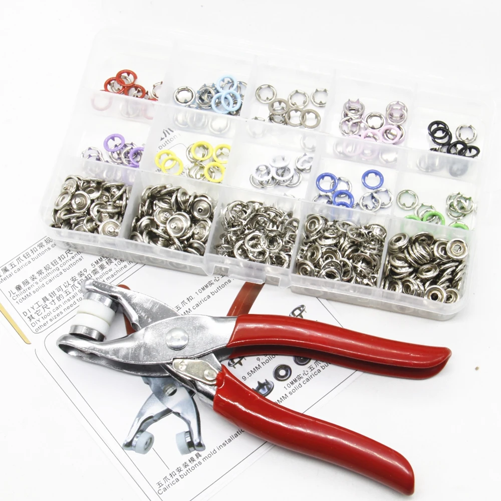 

9.5mm Button Installation Tool Set Buttons For Clothes Buttons Hand Pressing Pliers Tool Kit For Shirts Jeans Jackets Bag 110pcs