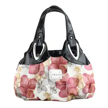 FGGS-Fashion handbag Women PU leather Bag Tote Bag Printing Handbags Satchel -Dream safflower + white Handstrap