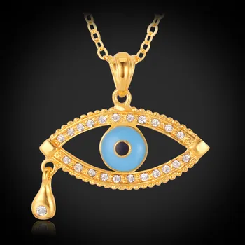

Kpop Necklaces & Pendants Jewelry yellow Gold Color Gift For Women Rhinestone Crystal Tears Evil Eye Pendant Necklace P079