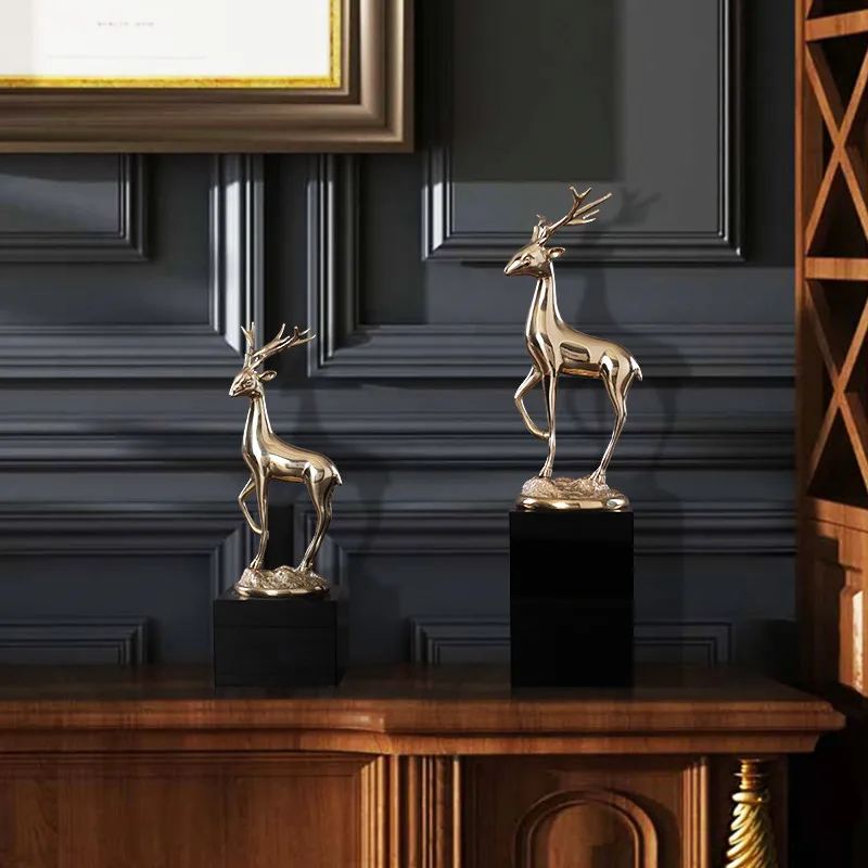 Creative Home Golden Copper Deer Decor Abstract Metal Milu Deer Decor Elk Figurine Decorative Metal Statue Best Xmas Gift