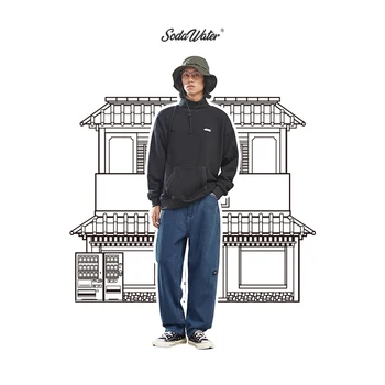 

SODAWATER Men Straight Jeans 2019 Autumn Winter Streetwear Cotton Denim Pants For Men Japan Style Casual Loose Jean Pants 93356W