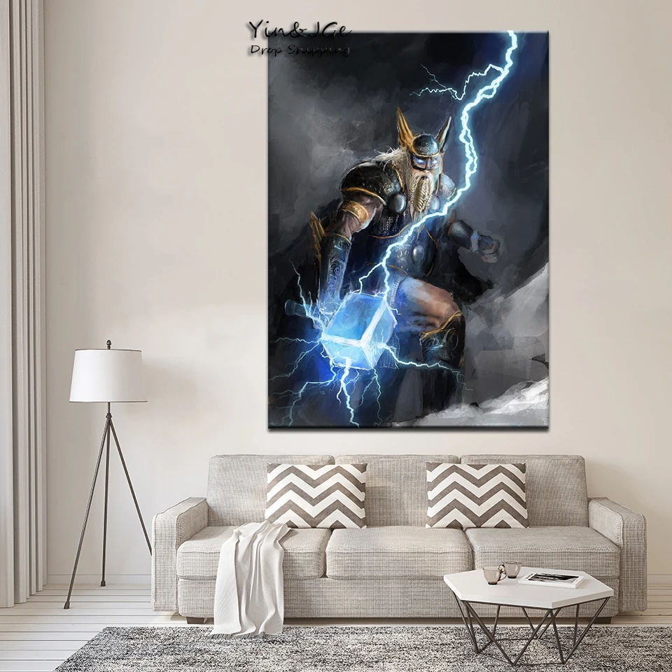 

Wall Art Canvas Pictures Frame 1 Pieces Viking God Of Lightning Thor Stock Paintings Abstract Game Poster Home Decor Living Room