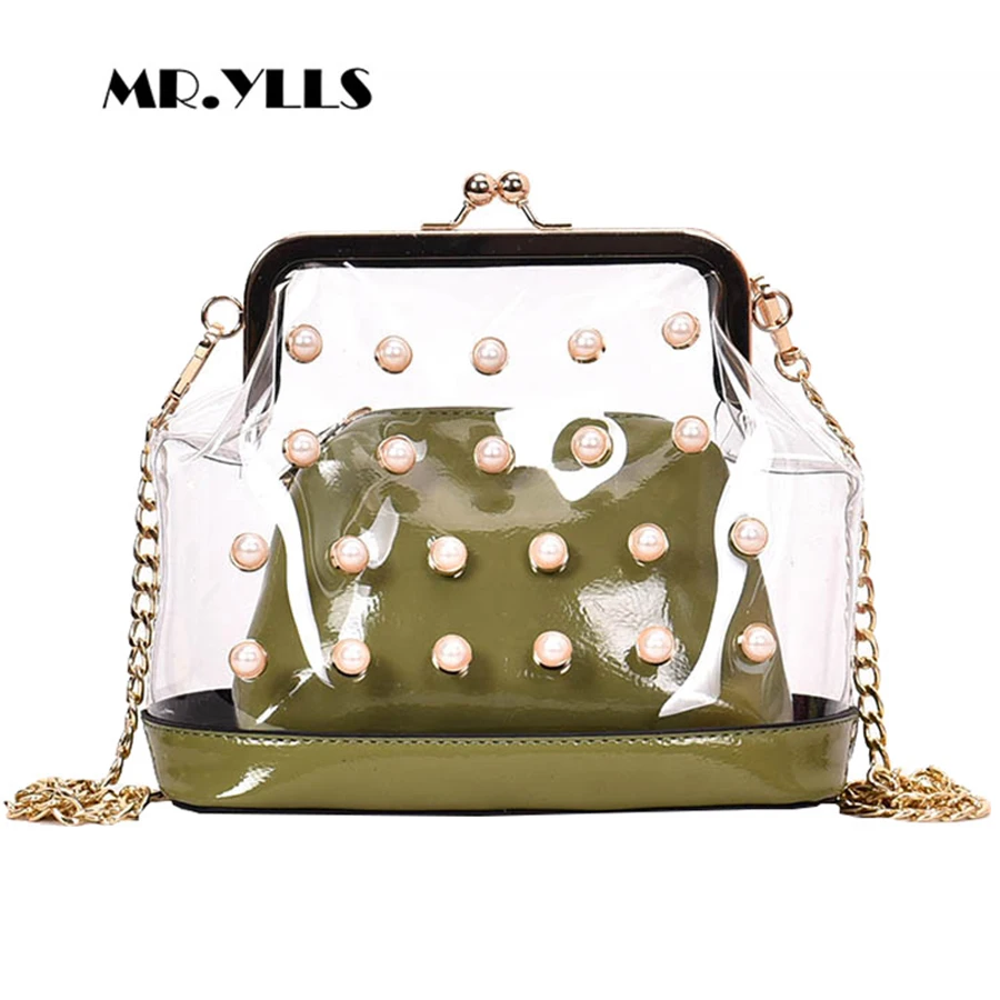 Inlay Pearl Jelly Bags Women Transparent Shell Bags Women Messenger Bag ...