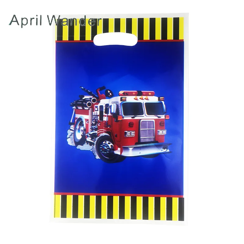 

20Pcs/lot Lovely cartoon car gift bag Fire truck plastic bags Kids Loot Bag for kids happy Birthday Party Supplies&Decorations