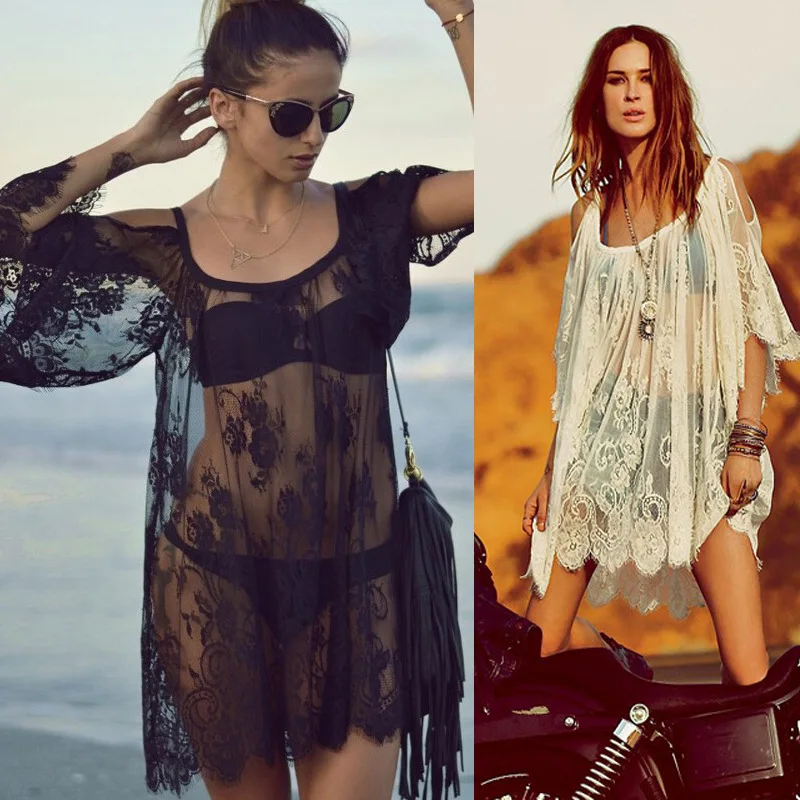 Европейский стиль Robe De Plage летний женский эластичный ледяной купальник с глубоким v-образным вырезом со сплошным коротким рукавом Пляжная накидка