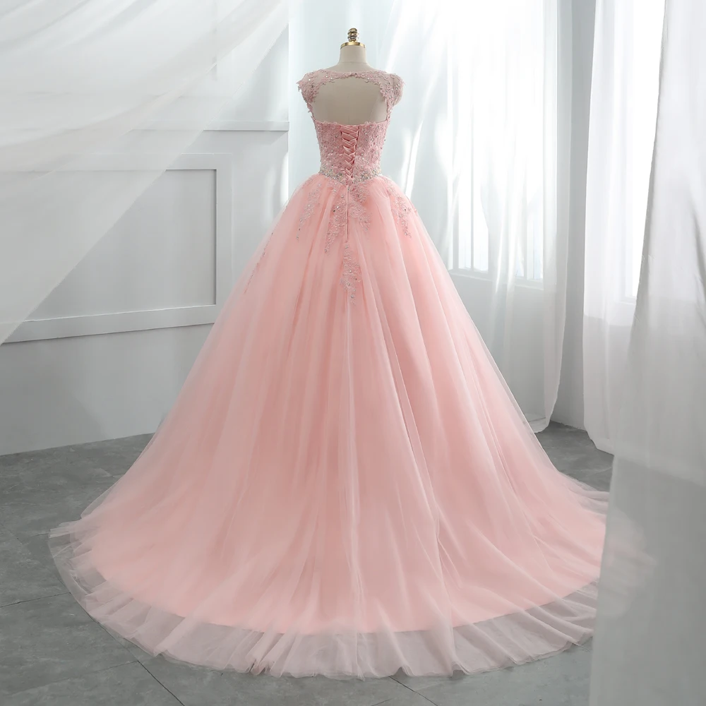 Fansmile Тюль Mariage Vestido De Noiva розовые кружевные свадебные платья размера плюс Длинный Шлейф Свадебные платья невесты платье FSM-458T