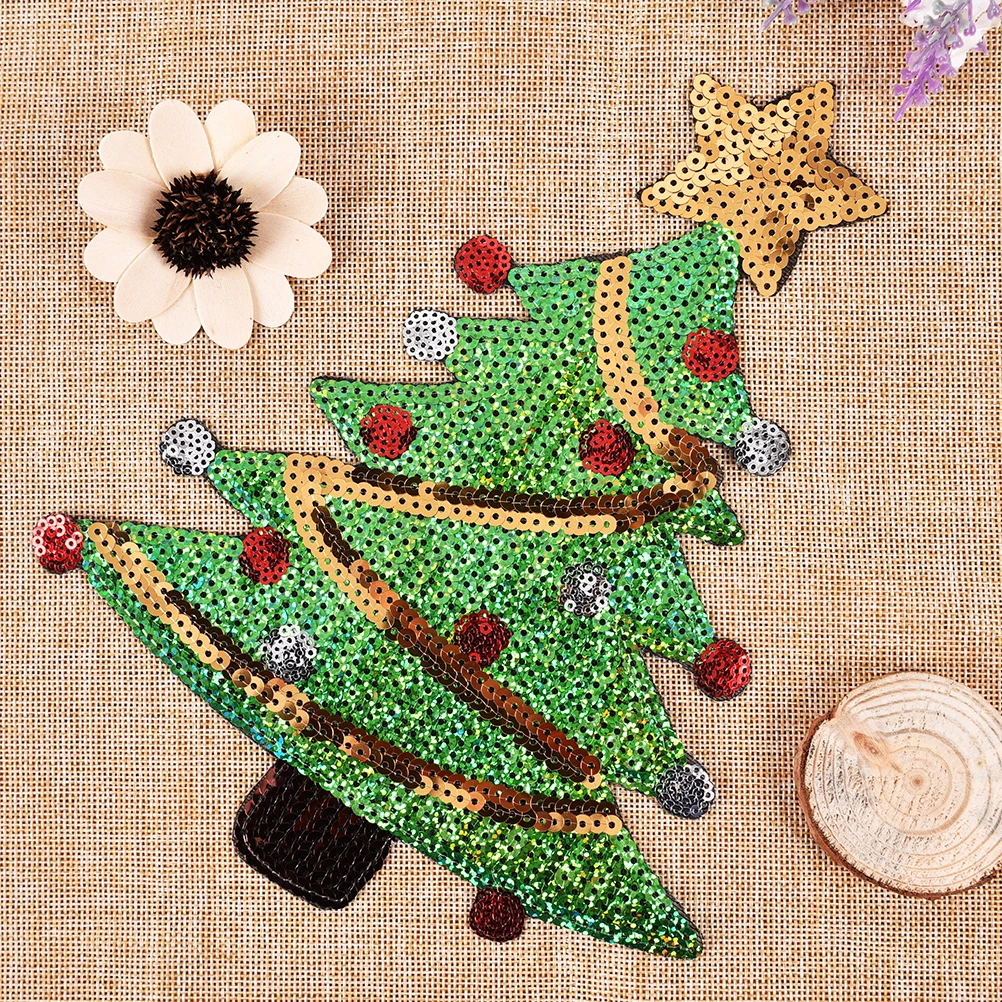 

For Clothing Appliques Bag Transfer Iron On Patches Patch Sequins Christmas Trees Pattern Patches Stickers