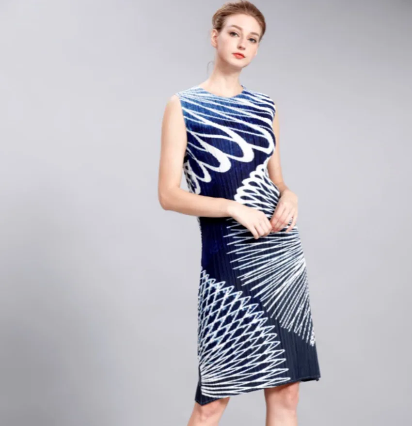 

Folding Digital Printing Dress Summer Design Chinese Style Sheath Spring O-neck
