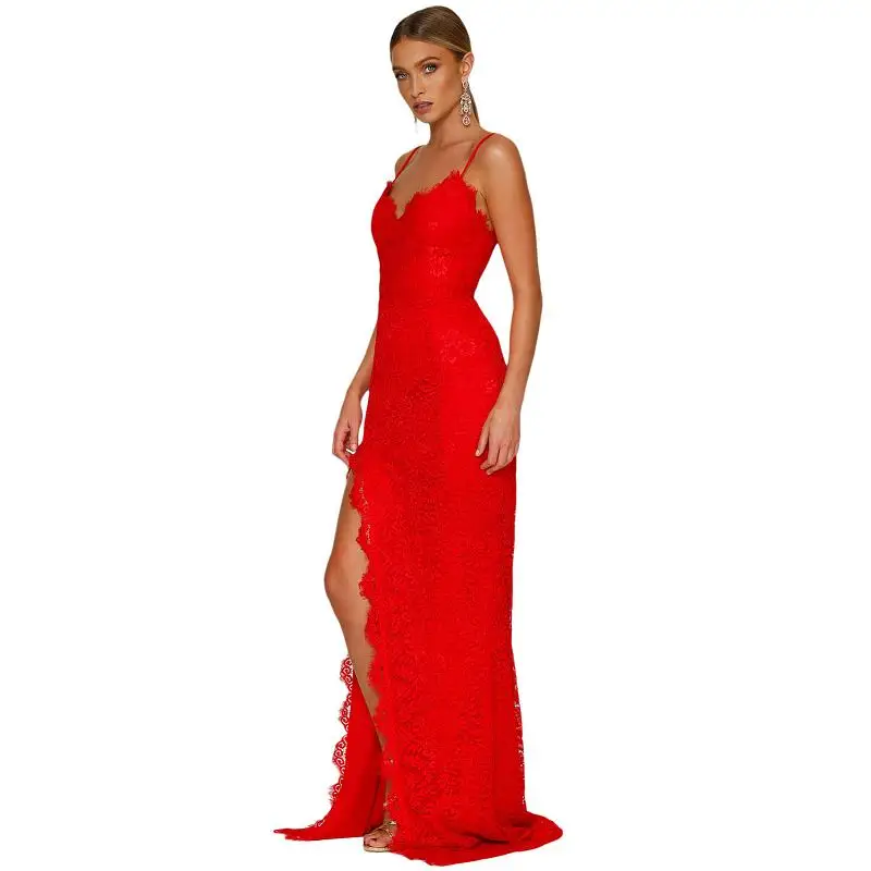 SEBOWEL 2017 Elegant Spaghetti Strap Split Long Party Dress Women Vintage Open Back Formal Dresses Sexy Lace Dress  (10)