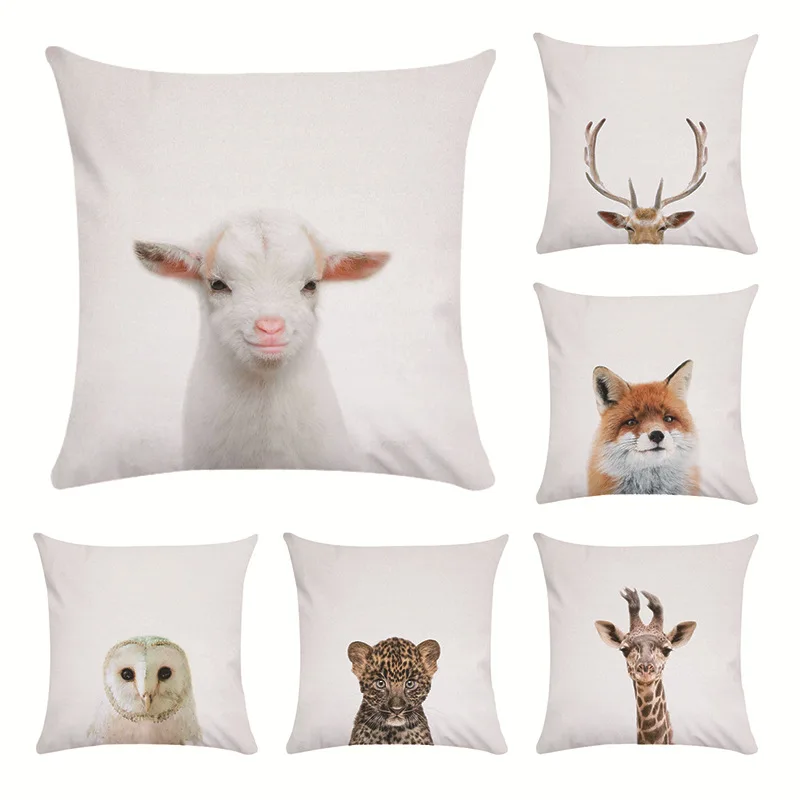RUBYLOVE 45*45CM Animal Head Photos Ultra-soft Cloth Pillow Cover Auto Sofa Cushion Home Decor |