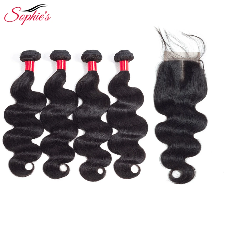 Sophie's Peruvian Hair Bundles With Closure Body Wave Bundles With Closure Non remy Human Hair 4 Bundles With Closure