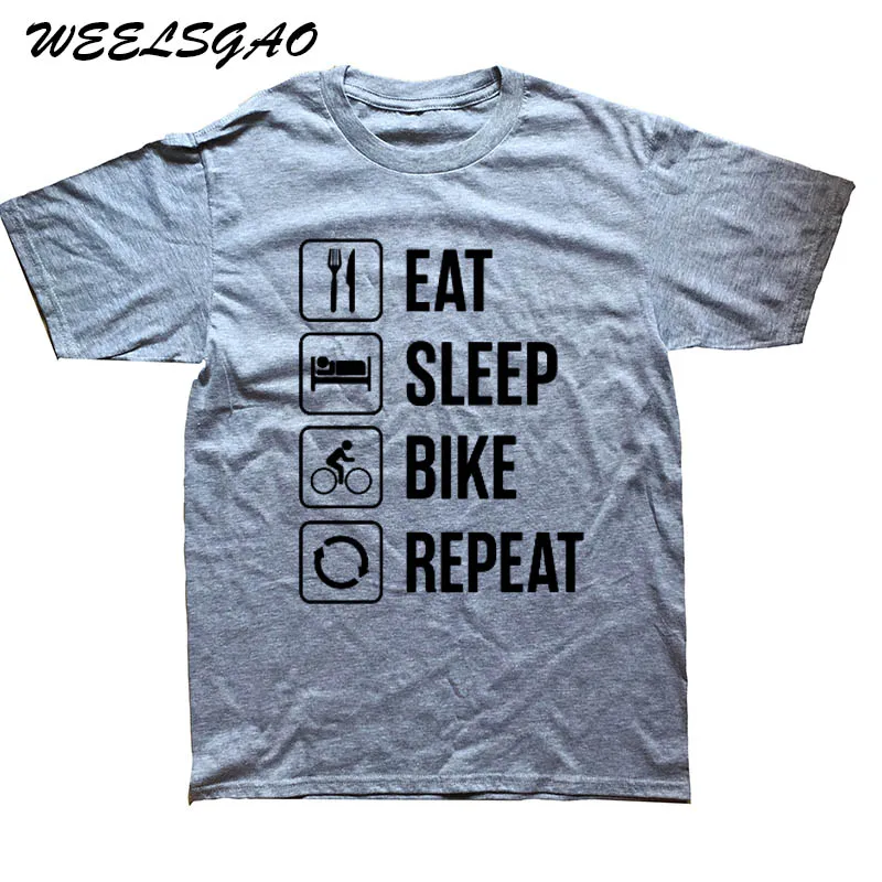 WEELSGAO Eat Sleep Байкер Повторите футболка забавные Cyclinger велосипедиста Велосипедный спорт Подарочная футболка Racer короткий рукав хип хоп Футболка Топ