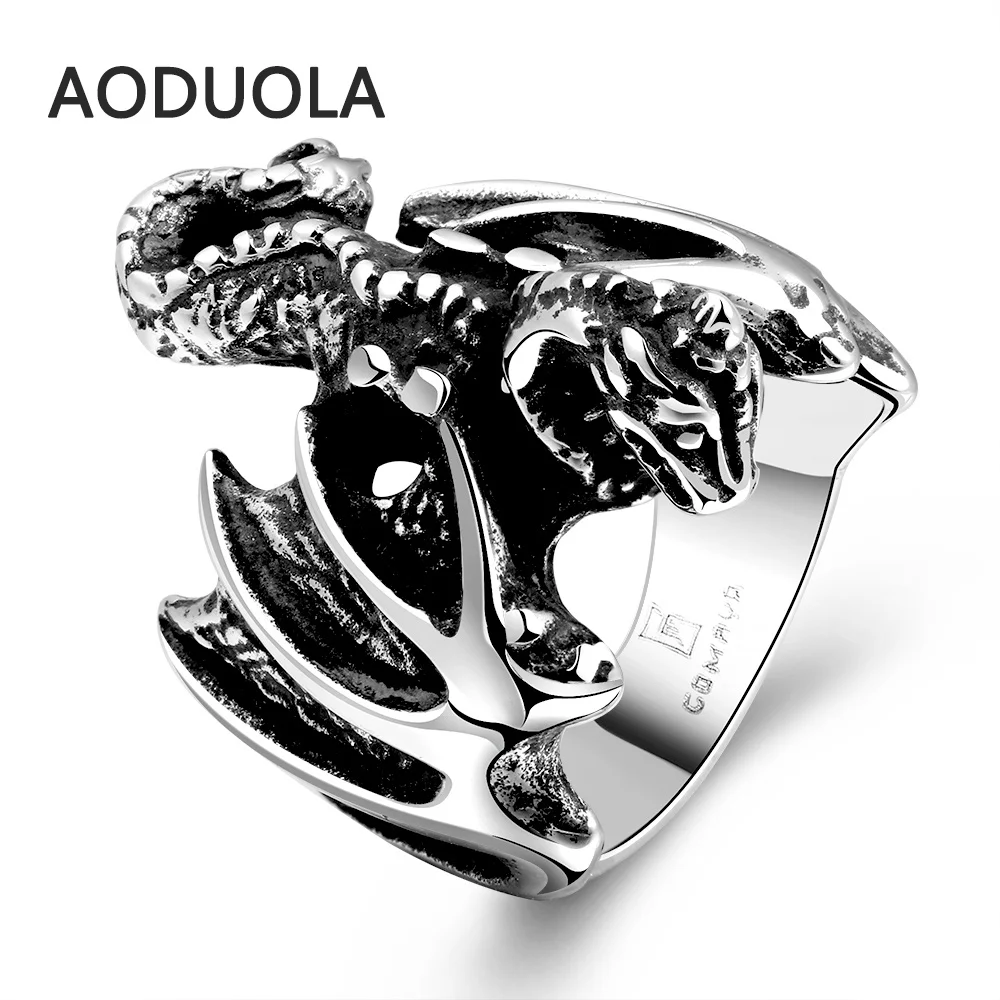 

Stainless Steel Pterosaur Punk Ring Retro Vintage Biker Large Antique Black Men's Rings For Seal men Rock mens Jewelry