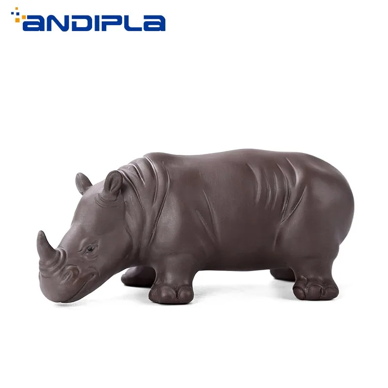 

Yixing Purple Clay Handmade Rhinoceros Figurine Tea Pet Tea Set Accessories Ceramic Craft Vintage Souvenir Lucky Home Car Decor