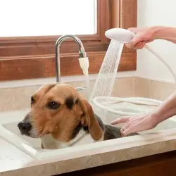 2018 белая собака душ ПЭТ Multi-Функция Tap разбрызгивателем Pet мытья волос мыть душ