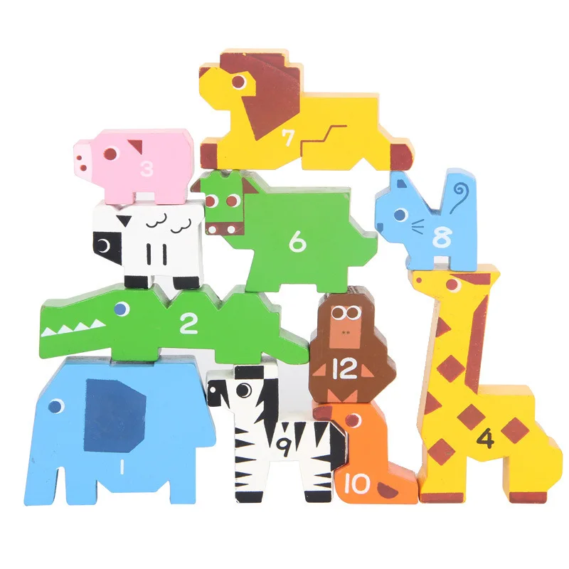 

3D Wooden Cute Animals Blocks Decorative Doll Small Emulation Animal Models Baby Kids Learning Toys Animal Figurines