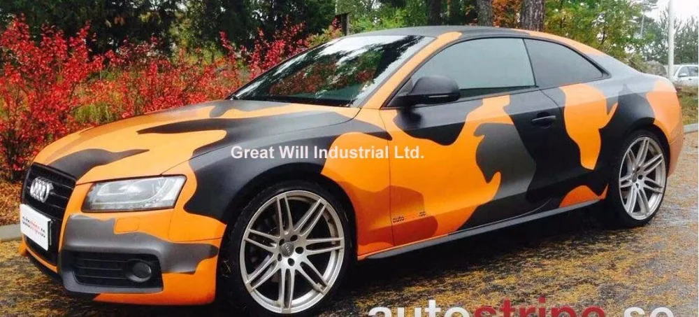 

Orange Large Camo Vinyl Car Wrap Sticker Snow Camouflage Car Sticker with air free Truck Vehicle covering 1.52x30m/Roll 5x98ft