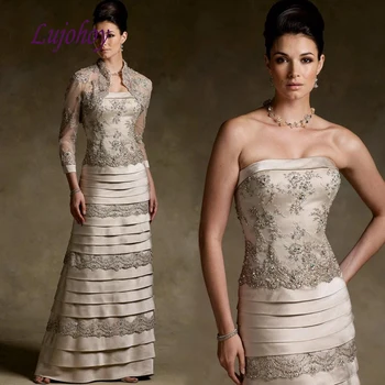 

Lace Mother of the Bride Dresses with Jacket Cape Plus Size for Weddings Godmother Groom Dinner Dresses Gowns