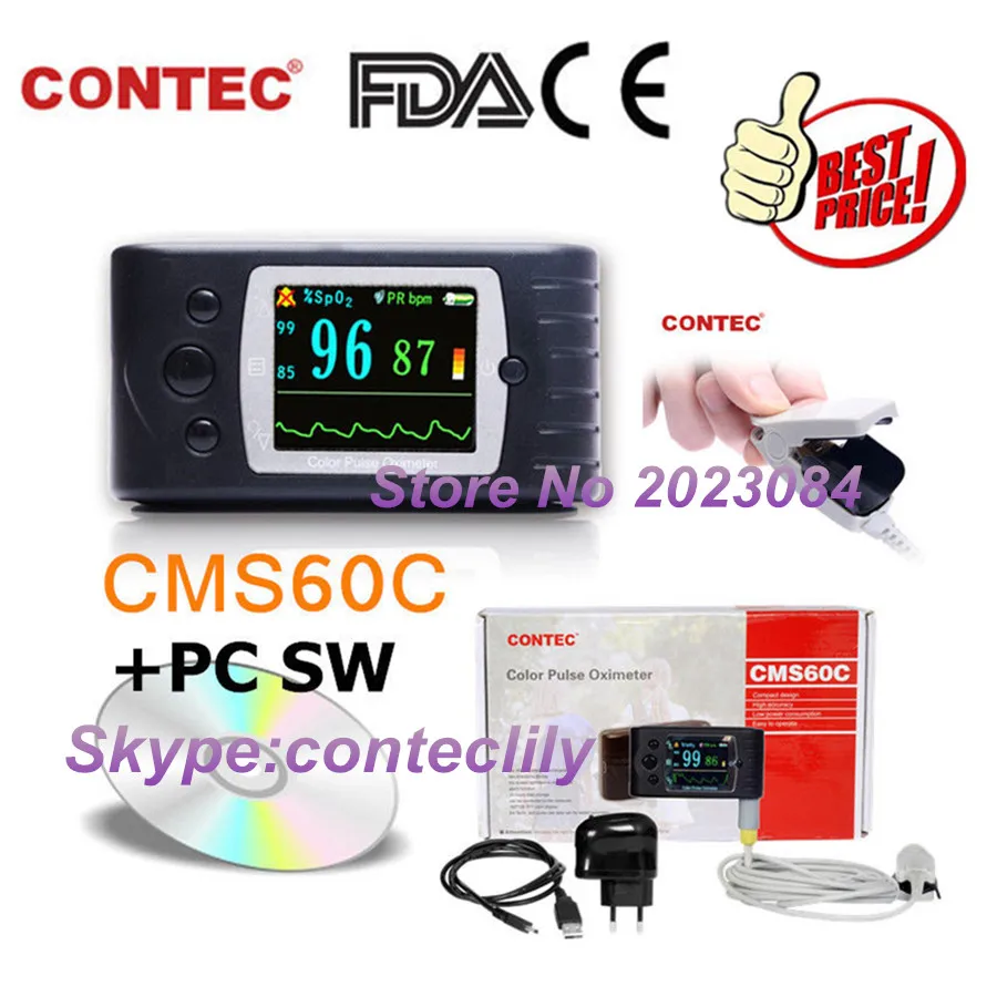 

CMS60C OLED Puse Oximeter Monitor USB+PC software Pulse Rate Oxygen Blood SPO2 CONTEC
