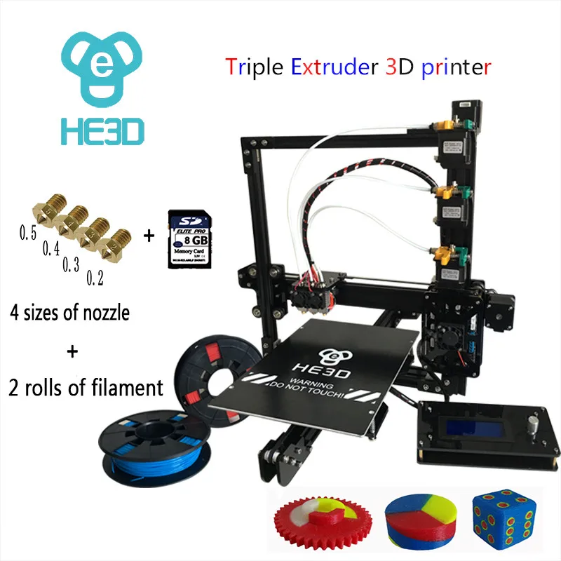 Unique three extruder_automatic level_large build size 200*280*200mm prusa i3 HE3D EI3 tricolor DIY 3D printer E3D nozzle