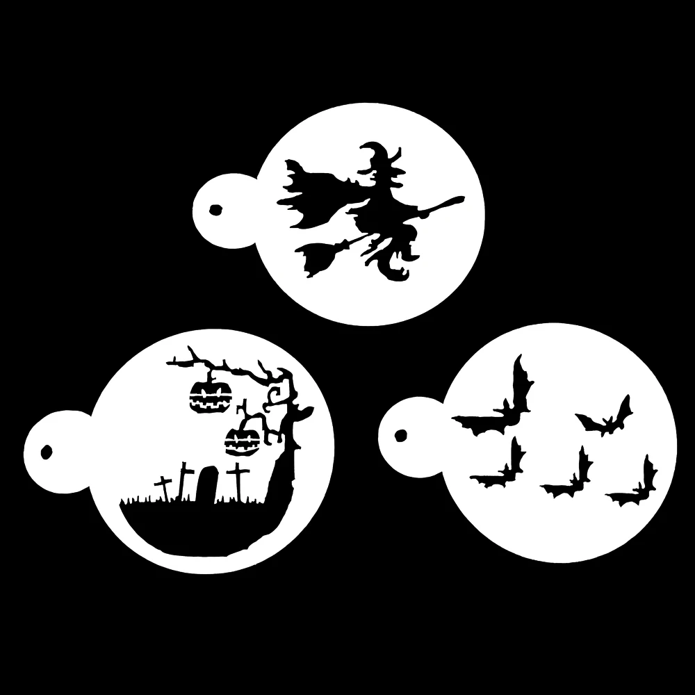 

3Pc/set Halloween Plastic Cake Stencil Airbrush Cookies Fondant Molds Cake Painting Art Mold Mousse Brim Decorating Baking Tool