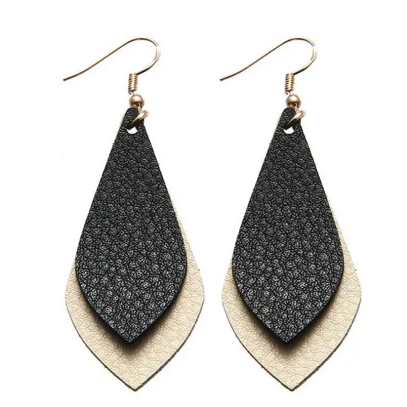 

ZWPON 2018 New Layered Flat Leather Earrings for Women Bohemian Vintage Teardrop Dangle Earrings Fashion Jewelry Personalized