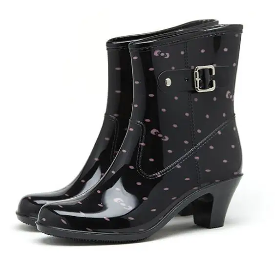 fashion waterproof mid height heel boots