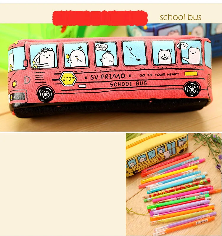 Милый мультфильм школьный автобус пенал из ткани Kawaii Канцелярские ручки для хранения сумка Детская призовая Школа Офисные поставки для мальчиков и девочек