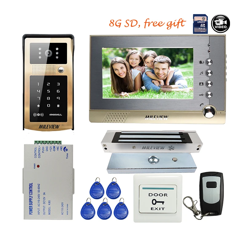

Free Shipping 7" LCD Screen Record Video Door Phone Intercom System Metal Outdoor RFID Code Keypad Doorbell Camera Magentic Lock