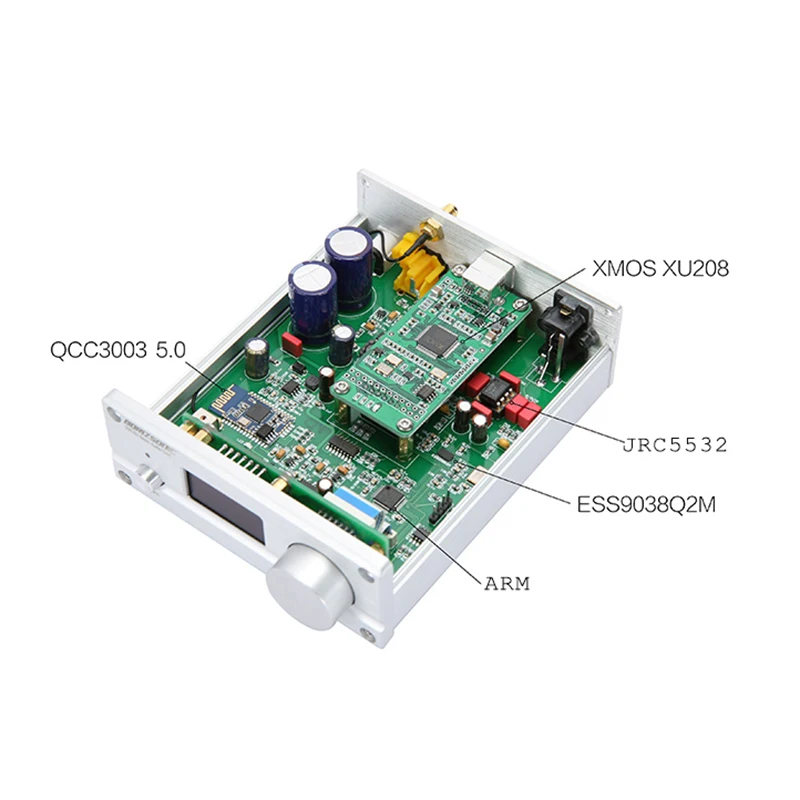  HIFI DAC con Bluetooth 5.0 ES9038Q2M Supporto DSD PCM Fibra Coassiale XMOS XU208 USB XMOS Decoder A