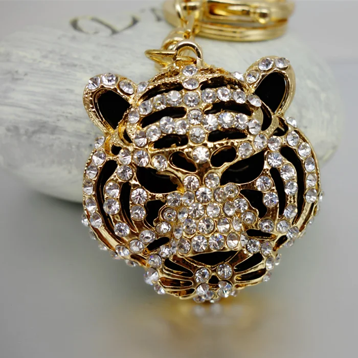 

Adojewello Jewelry Rhinestone Crystal TIger Head Keychain Keyring For Car Handbag Chram Key Holder