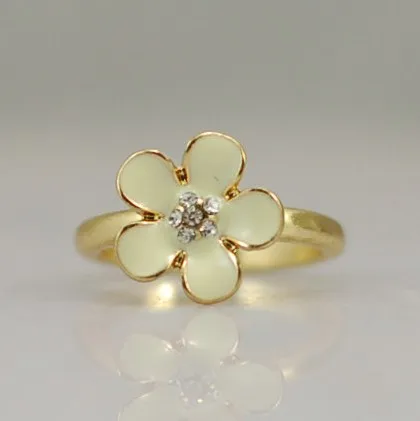 Enamel Rhinestone Cute Glaze Chrysanthemum Yellow Flower Round Ring Midi ring