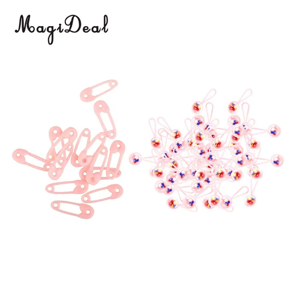 100pcs Pink Plastic Mini Safety Pins Rattles Baby Shower Gift Favor Charms Bag Filler Party Decorations