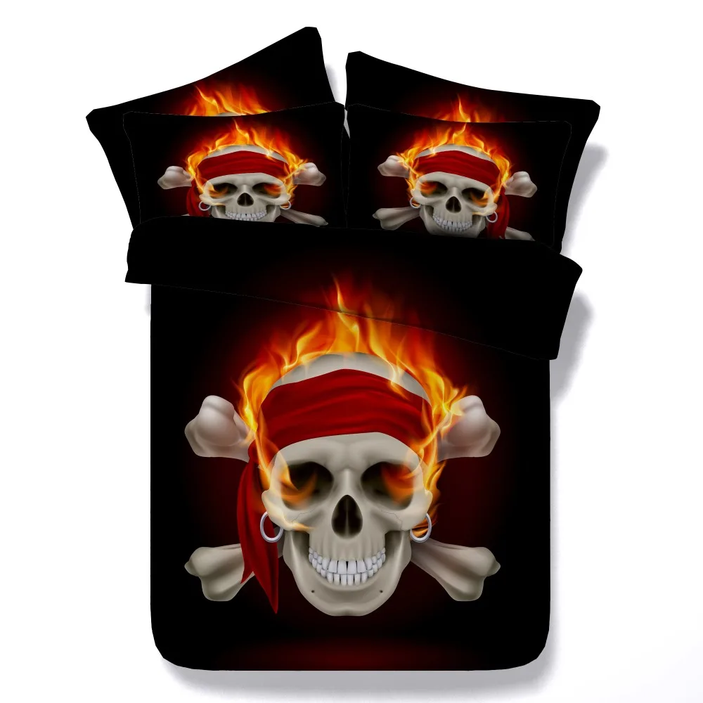 

3d cool skull bed linens queen twin king sizes black bedding set for boy teens 3/4 pc comforter cover 500tc bedspreads halloween